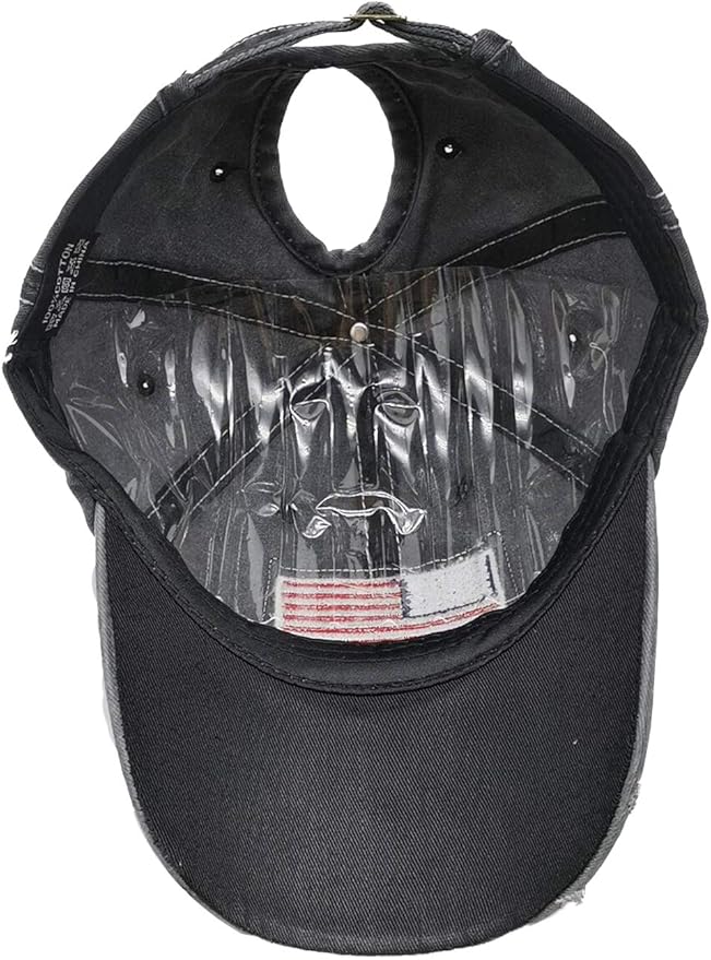 Women American Flag Ponytail Hat, Embroidery Adjustable Washed Distressed Messy Bun Baseball Cap …