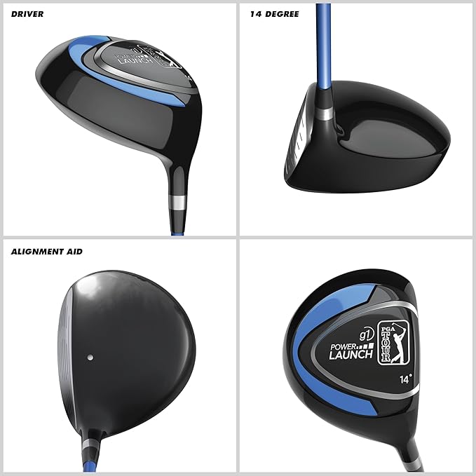 PGA Tour Youth Golf Club Set for Ages 5-15+ (3’5”-5’10”), Right and Left-Handed Kids Golf Sets – Beginner Junior Golf Clubs with Lightweight Stand Bag, Mallet Putter, Hybrid, Driver