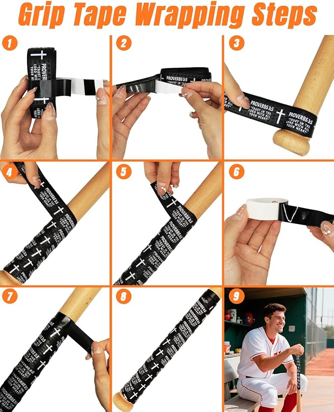 Piemow Baseball Bat Grip Tapes, Faith Cross Bat Grip Tape, 1.5mm Precut and Full Adhesive Baseball Wrist Tape, Scripture Designs Non-Slip Religious Baseball Grip Tapes for Sports