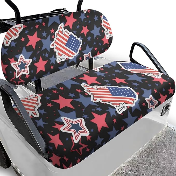 Yewatlles Golf Cart Seat Covers for Club Car Fashion Seat, Breathable Polyester Cloth Combination Appearance, No Need Detaching Armrests American Flag Star Pattern