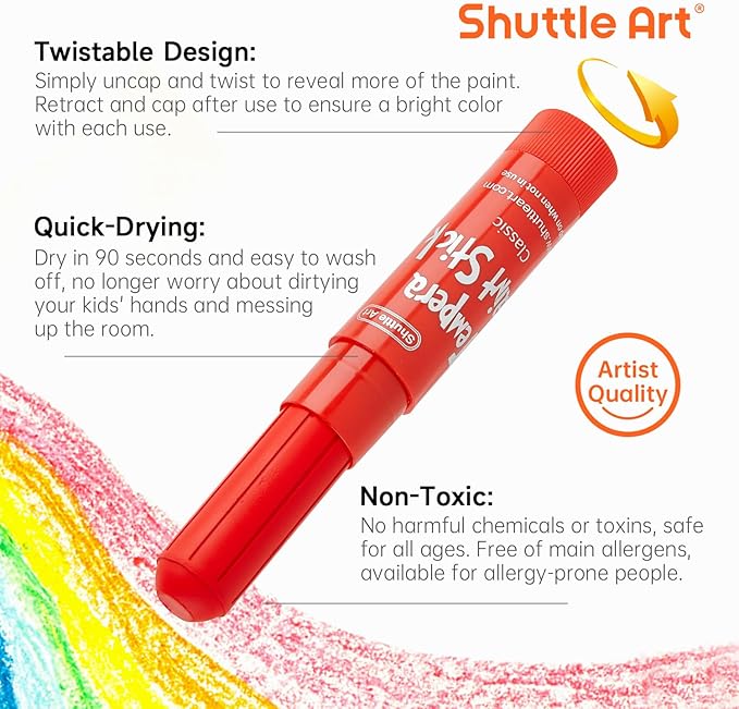 Shuttle Art Tempera Paint Sticks, 32 Colors Solid Tempera Paint - Image 4