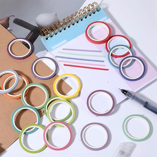 20 Rolls Rainbow Washi Tape Slim, 3mm Colorful Rainbow Pastel Washi Tape Set - Image 7