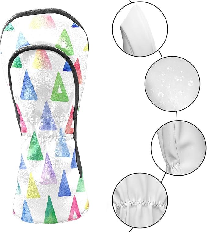 Golf Headcovers Fits Driver Hybrid Fairway 3/5 Wood, Waterproof PU Leather Golf Club Protector, Ideal Sports Accessories & Golfer Gift Colorful Geometry