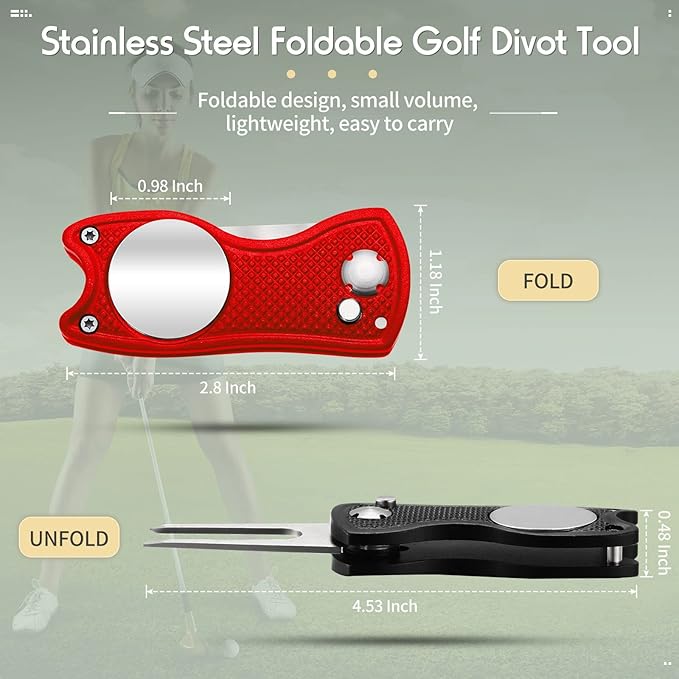 Skylety 6 Packs Golf Repair Tool Stainless Steel Foldable Golf Divot Tool Magnetic Button Ball Marker