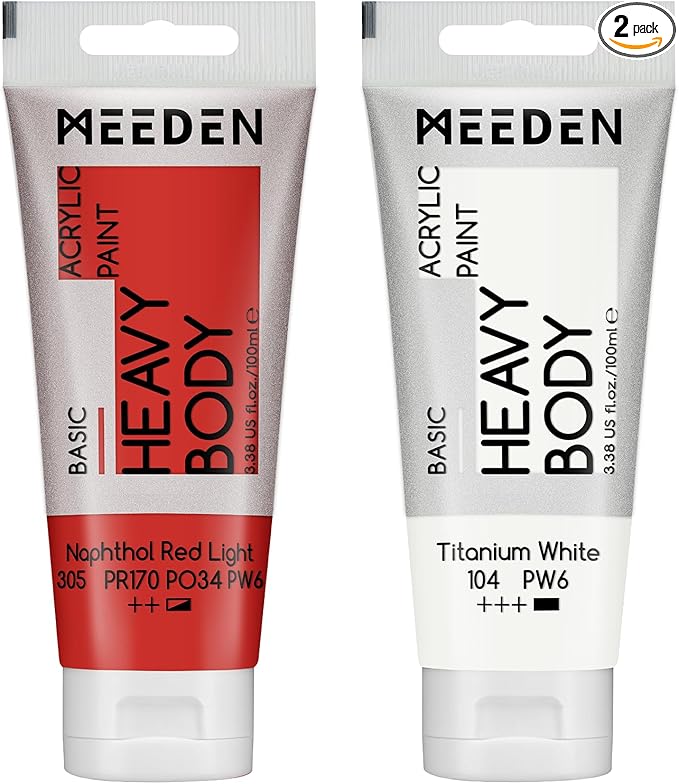 MEEDEN Acrylic Paint Naphthol Red Light: Bundled - 100ml/3.38oz x 2 Bulk Heavy by MEEDEN