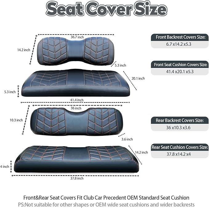 4PCS Golf Cart Seat Covers Kit, Front and Rear Seat Covers,Vinyl Seat Covers Accessories, No Staples（Black&Brown Stitch） (Fits YAMAHA/G29/Drive2)