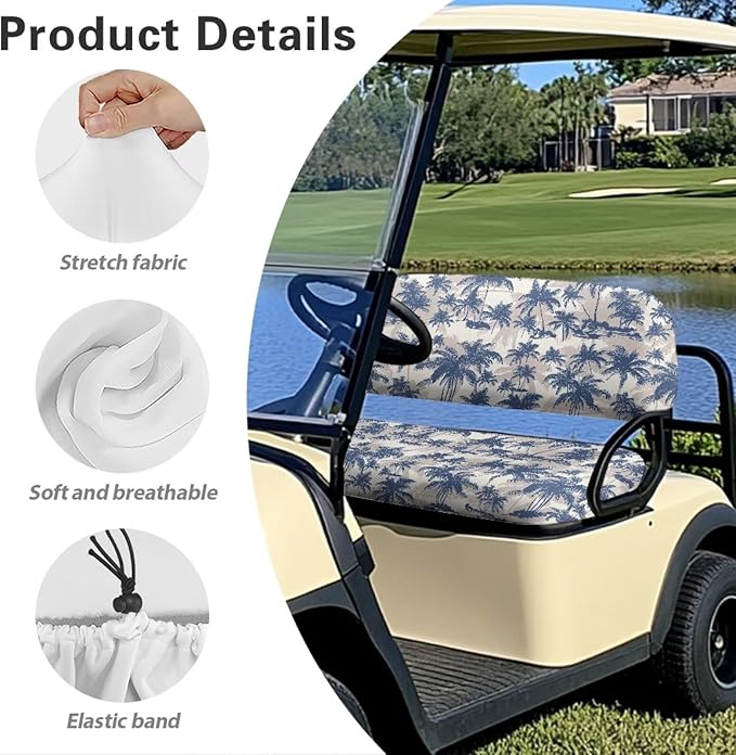 Suobstales Golf Cart Front and Rear Seat Cover Set for EZGO TXT RXV & Club Car DS 2 Passenger, Washable Bench Seat Covers Kit