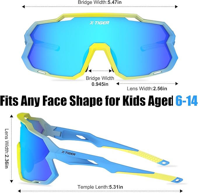 X-TIGER Kids Sunglasses Polarized Youth Baseball Sunglasses for 8-14 boys girls UV400 Sports Softball Cycling Glasses