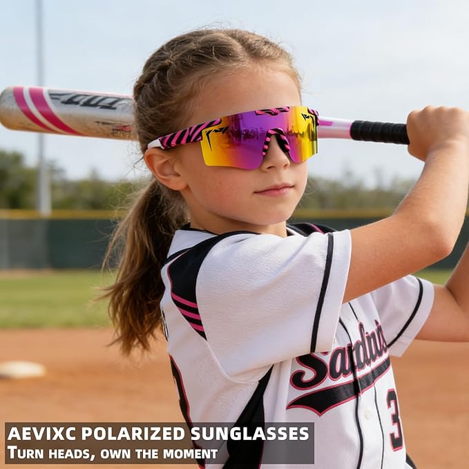 2-Sizes Kids Youth Baseball Sunglasses Men Women Vipers Sunglasses Softball Boys Girl True Polarization &UV Protection