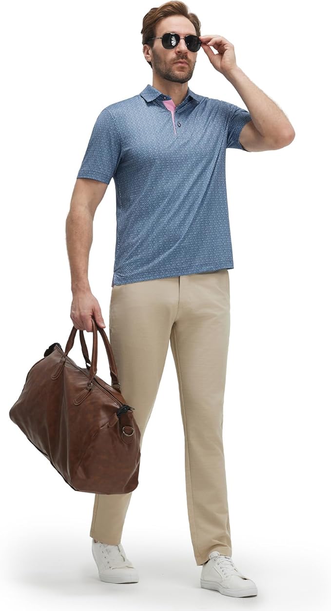 M MAELREG Mens Golf Shirt Short Sleeve Dry Fit Print Moisture Wicking Performance Patterns Collared Polo Shirt