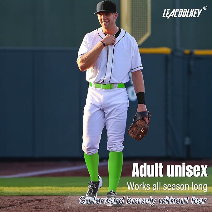 LEACOOLKEY Baseball Belt and Socks Combo Set Adjustable Softball Socks and Elastic Belt for Youth and Adult