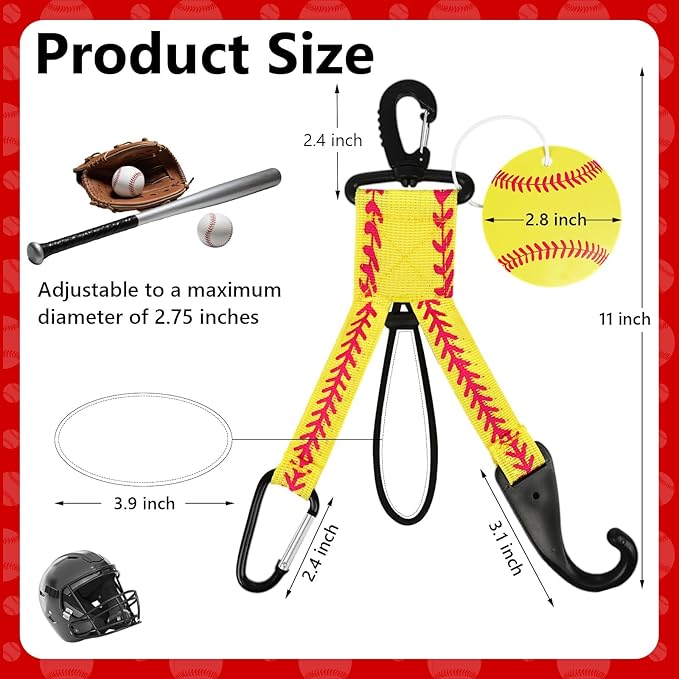 Eyourlife Dugout Organizer Fence Hooks Baseball Softball Gift for Bag Backpack Glove Helmet Drinking Bottle Hanging with Name Luggage Tags Charms Team Gifts for Coach Mom (2set yellow softball)