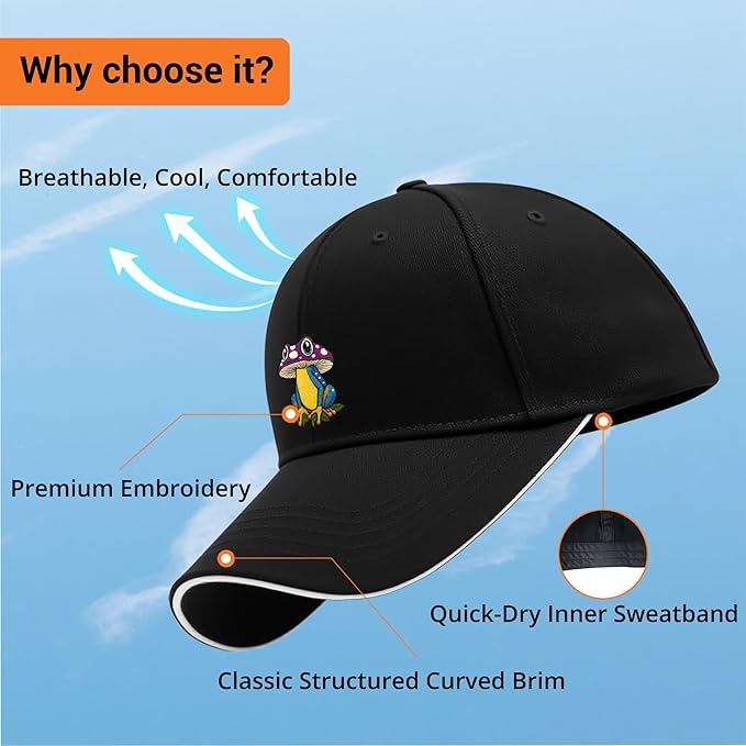 Embroidered Baseball Cap for Men Women, Breathable Cotton Adjustable Hat, Various Patterns for Casual Daily Outfits