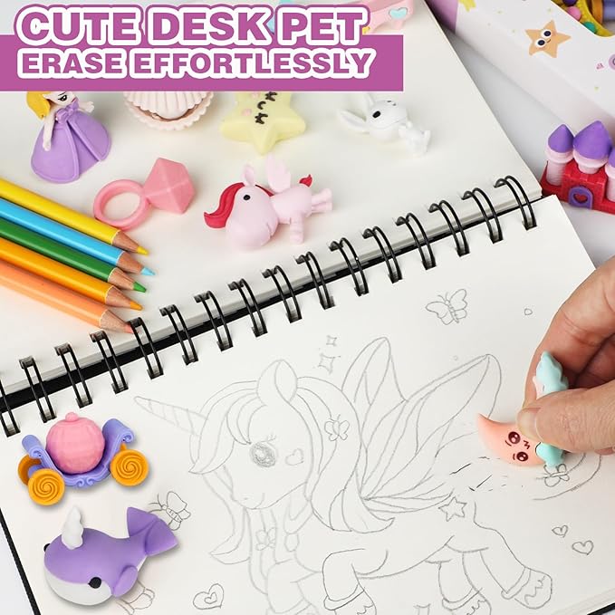 Erasers Set for Kids, Princess Castle Pencil Eraser Bulk for Kids, Take Apart - Image 4