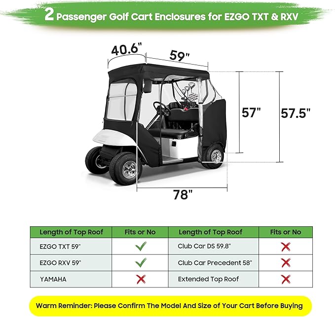 10L0L Golf Cart Enclosure 2 Passenger for EZGO TXT,Waterproof Portable Drivable Golf Cart Storage Cover,Travel 4-Sided Enclosure