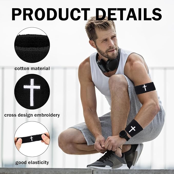 Cross Wrist Bands Bicep Bands Christian Arm Absorbent Sweat Wristbands Baseball Accessories Cross Sports Wristband for Football Baseball Sports Activities