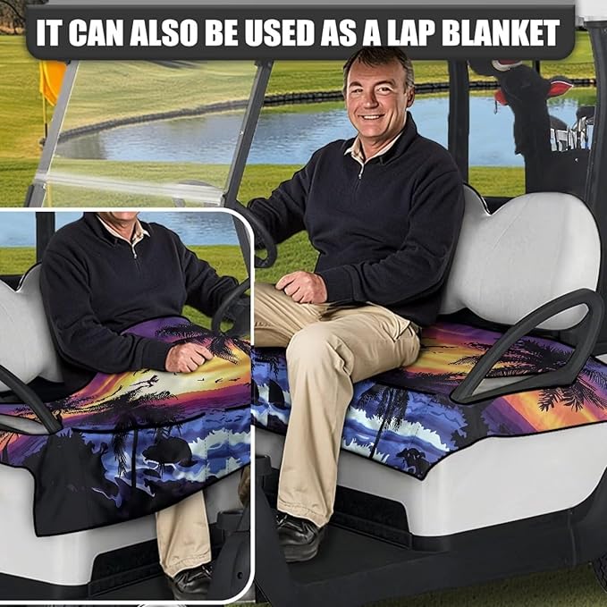Golf Cart Seat Covers, Universal Golf Cart Seat Towel Blanket with 4 Front Pockets & Nonskid Bottom Fits for Club Car 2 Person Seats Golf Carts