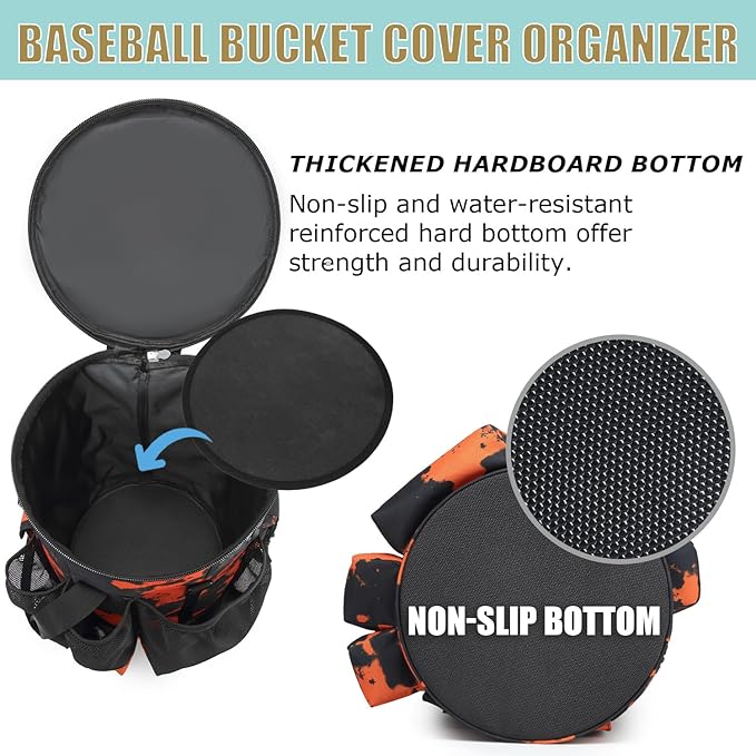 Baseball Bucket Bag Baseball Coaching Accessories Organizer Tactical Style Softball Bucket Bag with Anti-Slip Bottom, Multiple Pockets for Bat, Gloves, Scoreboards