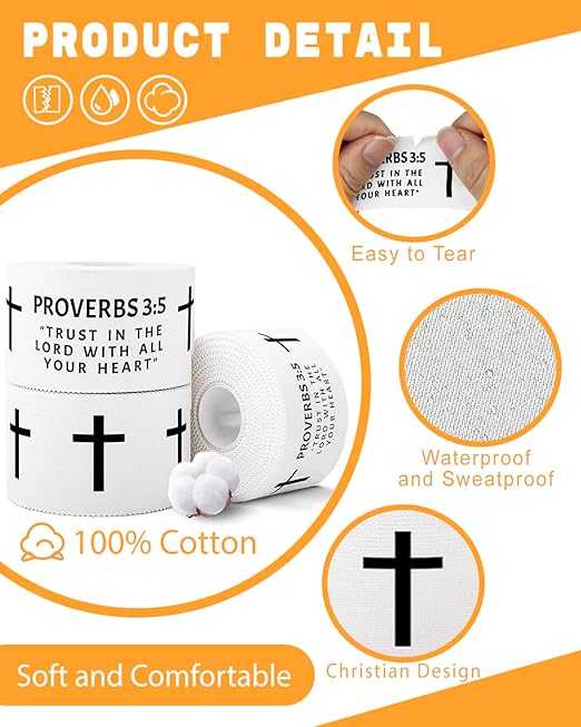Yigney 4 Pack Christian Athletic Tapes Religious Sport Tape Bible Verse Wrist Tape Cross White Tapes for Sports Gymnastics Tennis 1.5IN X 23FT