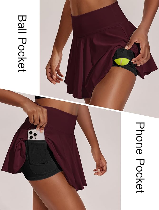 PINSPARK Womens Tennis Skirt Pleated Athletic Skirts with Pockets Shorts High Waisted Golf Skort for Workout Pickleball