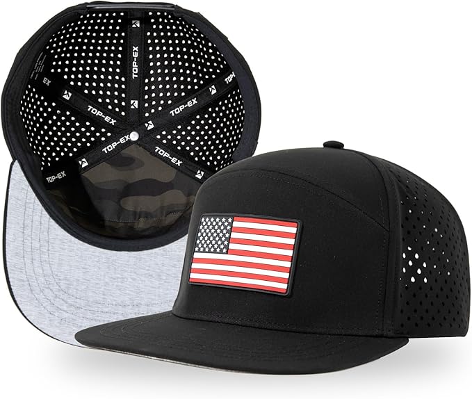 UVCoolix™ Cooling Sweatband Flat Bill Golf Baseball Cap,Breathable Sun Protection,Water-Resistant Snapback Performance Hat
