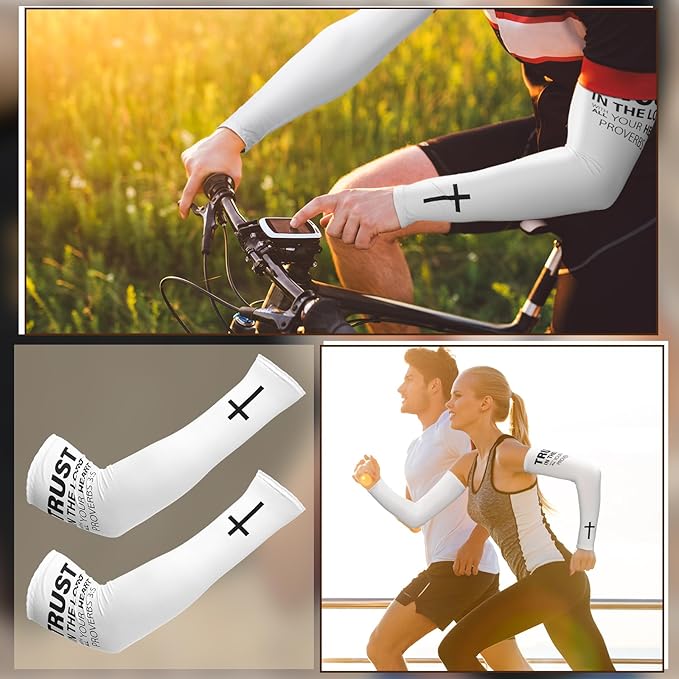 Shyyween 6 Pairs Faith Cross Arm Sleeves Religious Compression Arm Sleeves for Men Women Basketball Baseball Football for UV