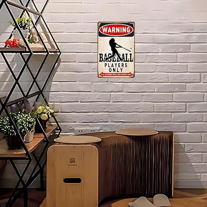 Vintage Baseball Wall Decor Sign - Metal Art for Boys Room Decor, Gift for Baseball Lovers - Perfect for Sports Themed Bedroom Decor, 8 x 12 Inch (928)