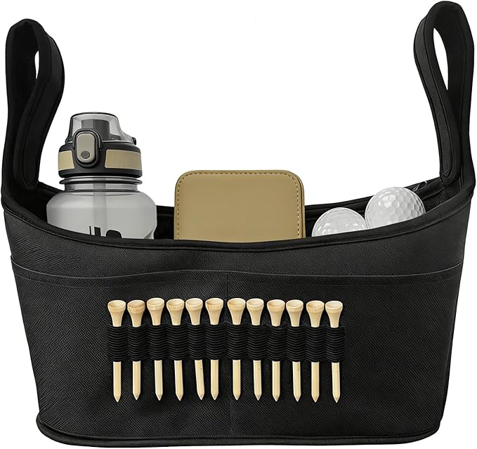 Golf Push Cart Bag, Golf Accessory Bag with Adjustable Compartments, Multiple Pockets, and Quick Attachment Straps, 15x3.1x8.3 in for Golf Carts, Strollers