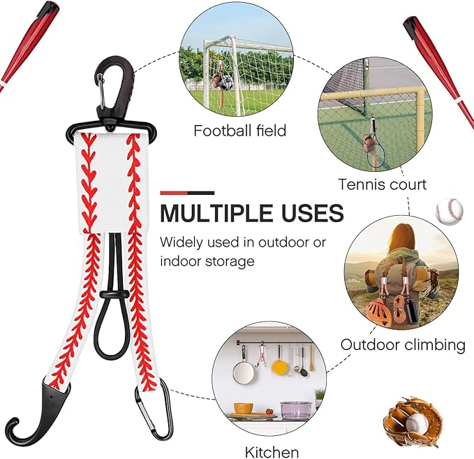 Deekin 2 Pcs Baseball Softball Gear Hanger 3 in 1 Dugout Organizer Bat Holder with Glove Clip and Helmet Hook for Fence Bag Water Bottle Hiking Camping (Baseball)