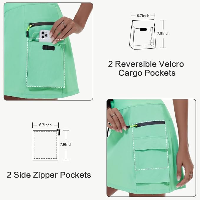 MIVEI Skorts for Woman - Hiking Cargo Skorts with Zipper Pockets, High Waisted Quick Dry Golf Workout, Dressy Casual