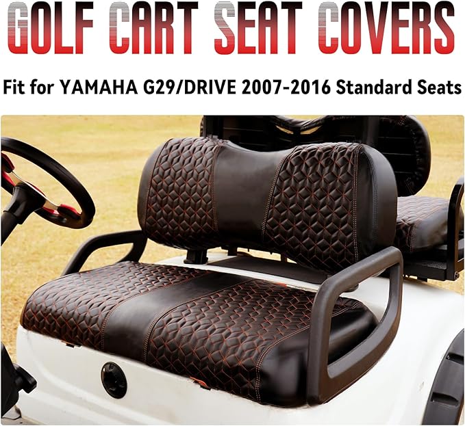 Golf Cart Seat Covers Front for Yamaha G29/Drive/Drive 2 2007+ Standard Seat Cushion, EZGO Vinyl Leather Seat Cover Set Replacement Accessories, No Staples, Black(4 PCS)