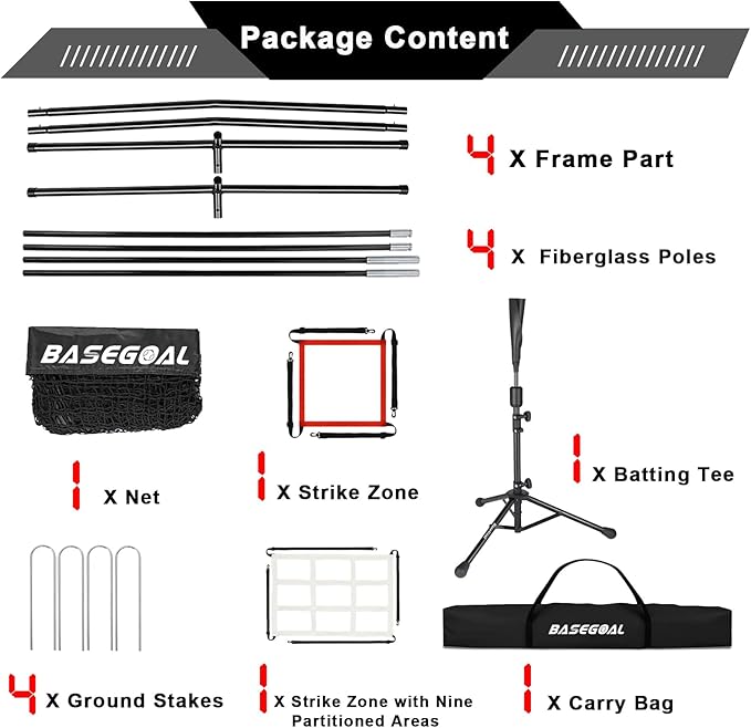 BaseGoal 7'×7' Baseball Softball Practice Net,Baseball Backstop,with Batting Tee,for Hitting Pitching Batting Catching with Bow Frame,Bonus Strike Zone