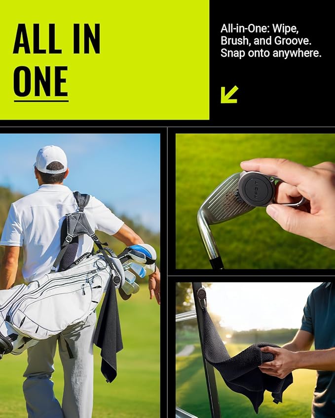 Legato MAG-iT Magnetic Golf Towel with Built-in Groove Cleaner & Sharpener – N52SH Ultra-Strong Magnet, Waffle Microfiber, Carabiner Included – Golf Bag Accessory – Black