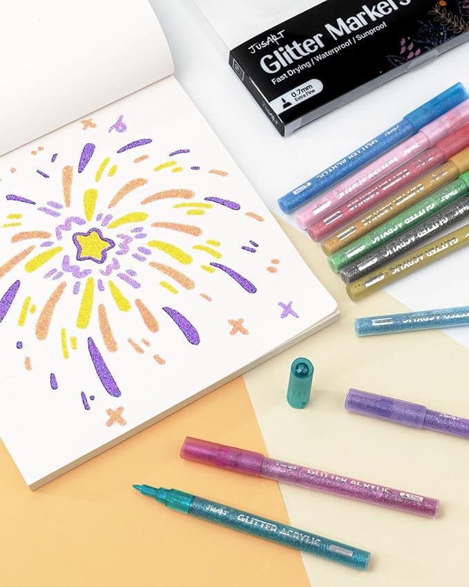 JusArt 32 Colors Glitter Markers, Glitter Paint Pens Sparkly and Shiny - Image 5