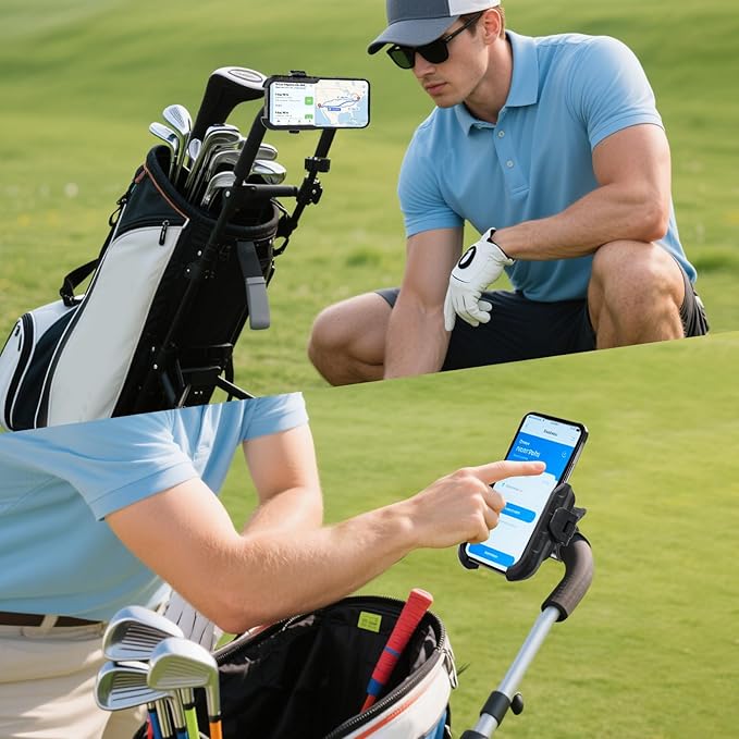 Golf Push Cart Phone Holder, Scooter Phone Mount, Stroller Phone Holder, Bike Phone Mount for All Phone Compatible with CaddyTek, Bag Boy, Clicgear, Sun Mountain, Baby Trend, Gaggle & More