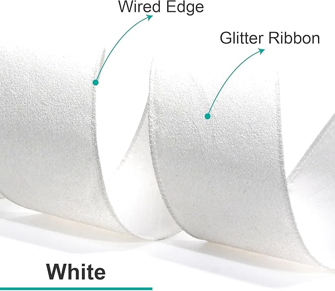 CT CRAFT LLC Glitter Wired Ribbon 1.5" x 20 Yards White - Image 3
