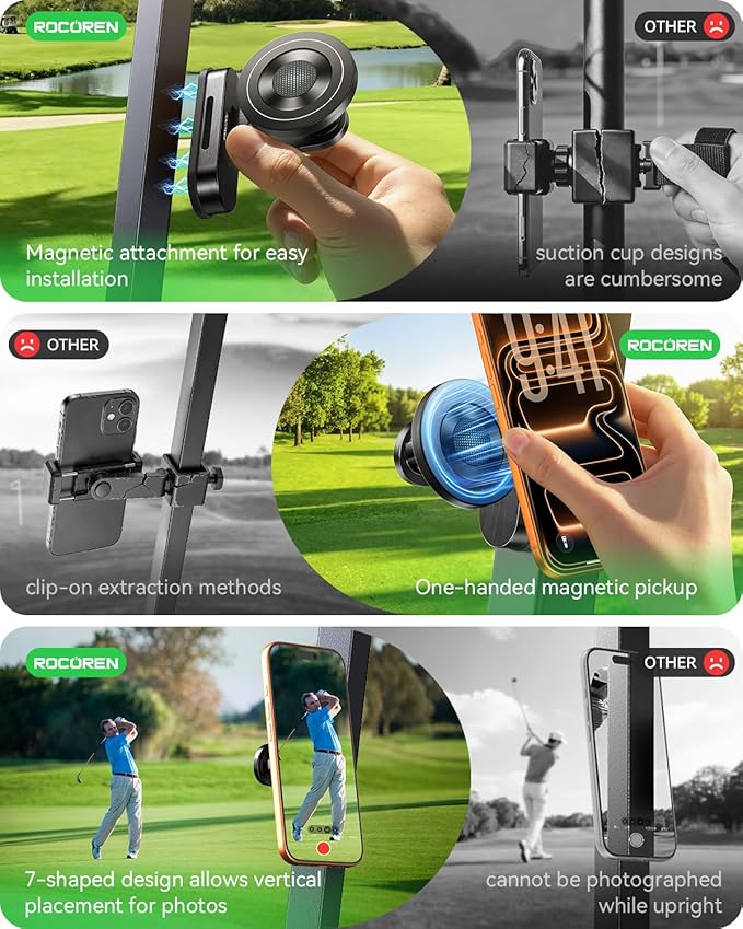 Rocoren Magnetic Golf Cart Phone Holder, Phone Mount Compatible with MagSafe iPhone 17-12, Golf Cart Accessories for EZGO, Club Car, Yamaha, Icon, Golf Gifts for Men Women Him Birthday Valentines Day