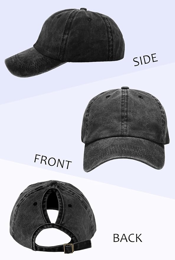 Womens Vintage Washed Distressed Baseball-Cap with Ponytail Hole Sport Golf Hat