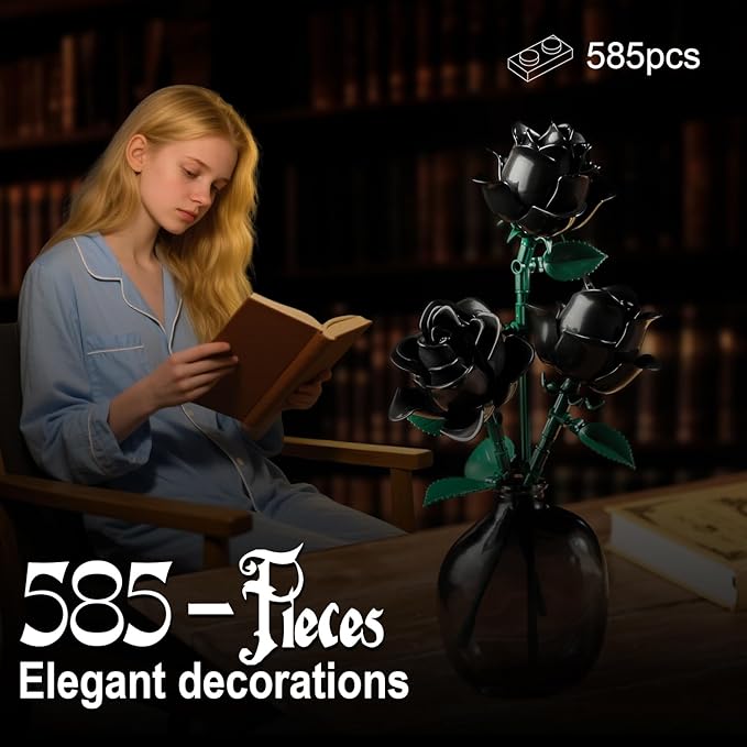 Black Roses Flower Building Set-12Pack, Compatible - Image 6