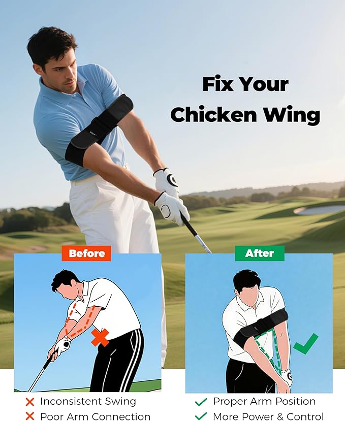 Adjustable Golf Swing Trainer Arm Band – 2026 Essential Golf Accessories for Golfers – Innovative Arm Connection Aid with Strong Restraining Power to Fix Chicken Wing & Improve Swing Stability