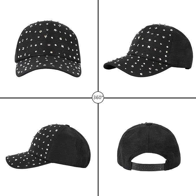Hoce Fashion Rhinestone Denim Baseball Cap Studded Bling Hat for Women