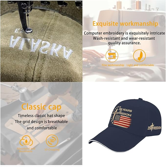 US 250 Years Freedoms 1776-2026 250th Birthday Embroidered Hats Garde Cap for Him
