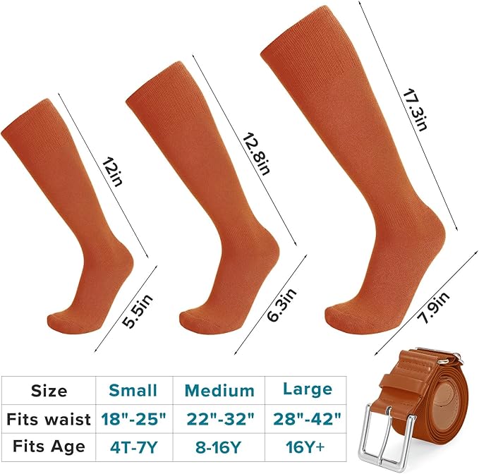 Baseball Socks and Belt Combo for Youth Adult - Softball Sock and Belt for Boys and Girls (2 Pairs of Socks & 1 Belt)