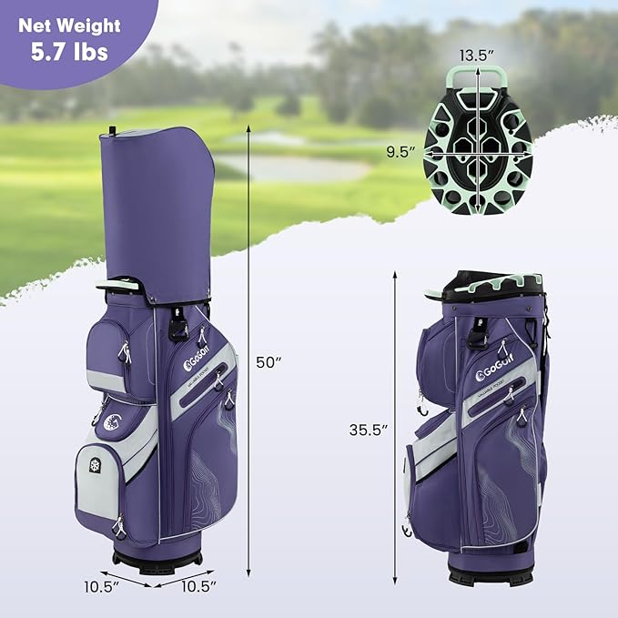 Tangkula Golf Cart Bag with 14-Way Full Length Dividers, 6 Molded Lock Top Golf Club Bag with 11 Pockets, Cooler Bag, Padded Strap, Handles, Umbrella Holder & Rain Hood