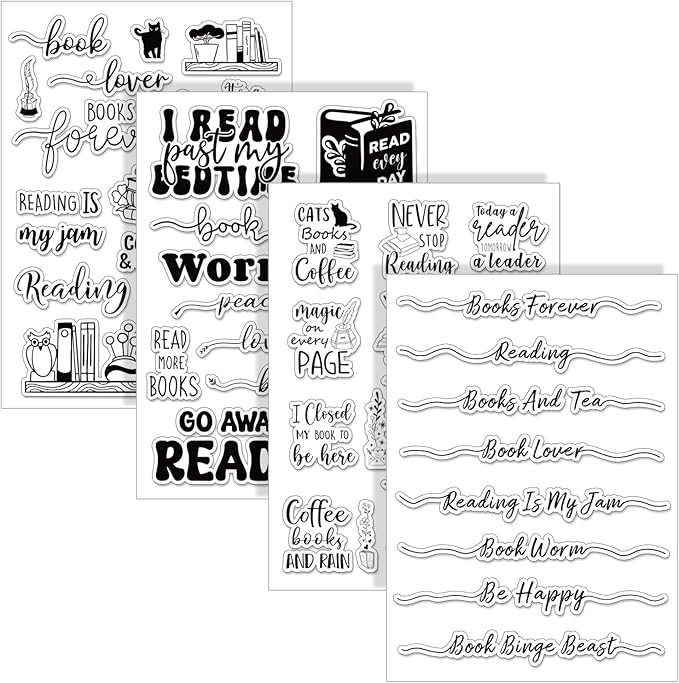Whaline 4 Sheets Reading Words Clear Stamps Greeting Words Bookcase Bookshelf by Whaline