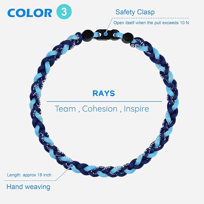 3 pcs Baseball Rope Necklaces, League Team Colors Braided Necklace, Baseball Team Gifts