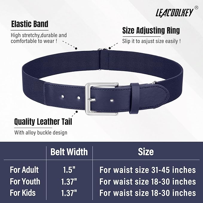 LEACOOLKEY Baseball Belt and Socks Combo Set Adjustable Softball Socks and Elastic Belt for Youth and Adult