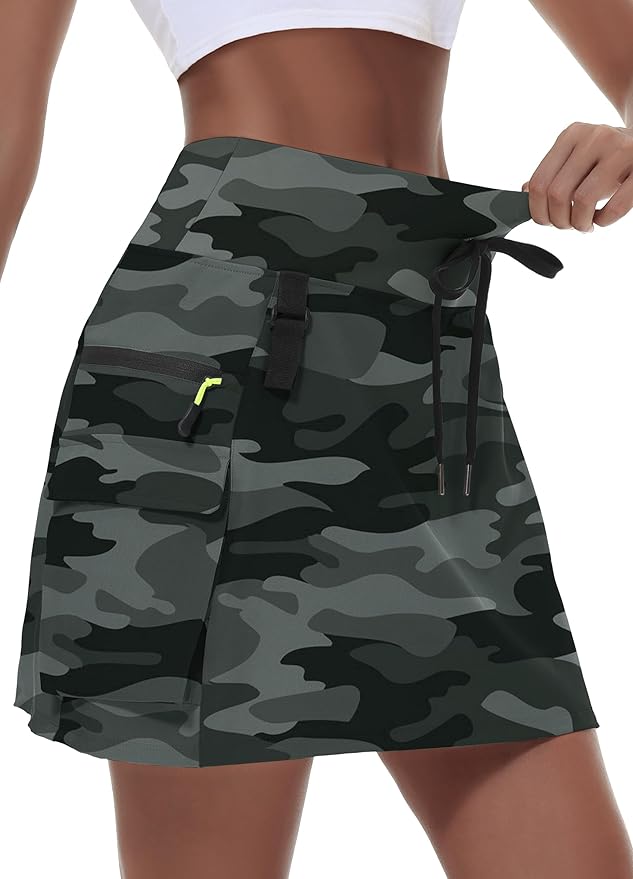 MIVEI Skorts for Woman - Hiking Cargo Skorts with Zipper Pockets, High Waisted Quick Dry Golf Workout, Dressy Casual