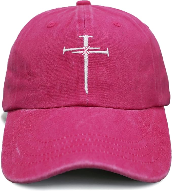 Christian Redeemed Cross Nails Hats for Men Women, Vintage Adjustable Cotton Embroidered Front & Back Baseball Cap