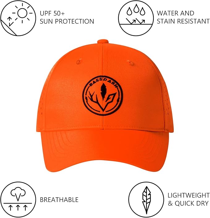 BASSDASH UPF 50+ Quick Dry Baseball Cap Water Resistant Laser Cut Mesh Snapback Hat for Men Women Fishing Hiking FH14